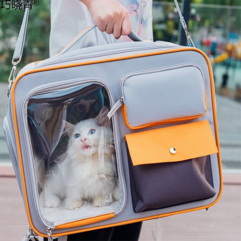 新款大容量猫狗背包外出法斗避光双层单肩便携帆布猫包斜跨宠物巧
