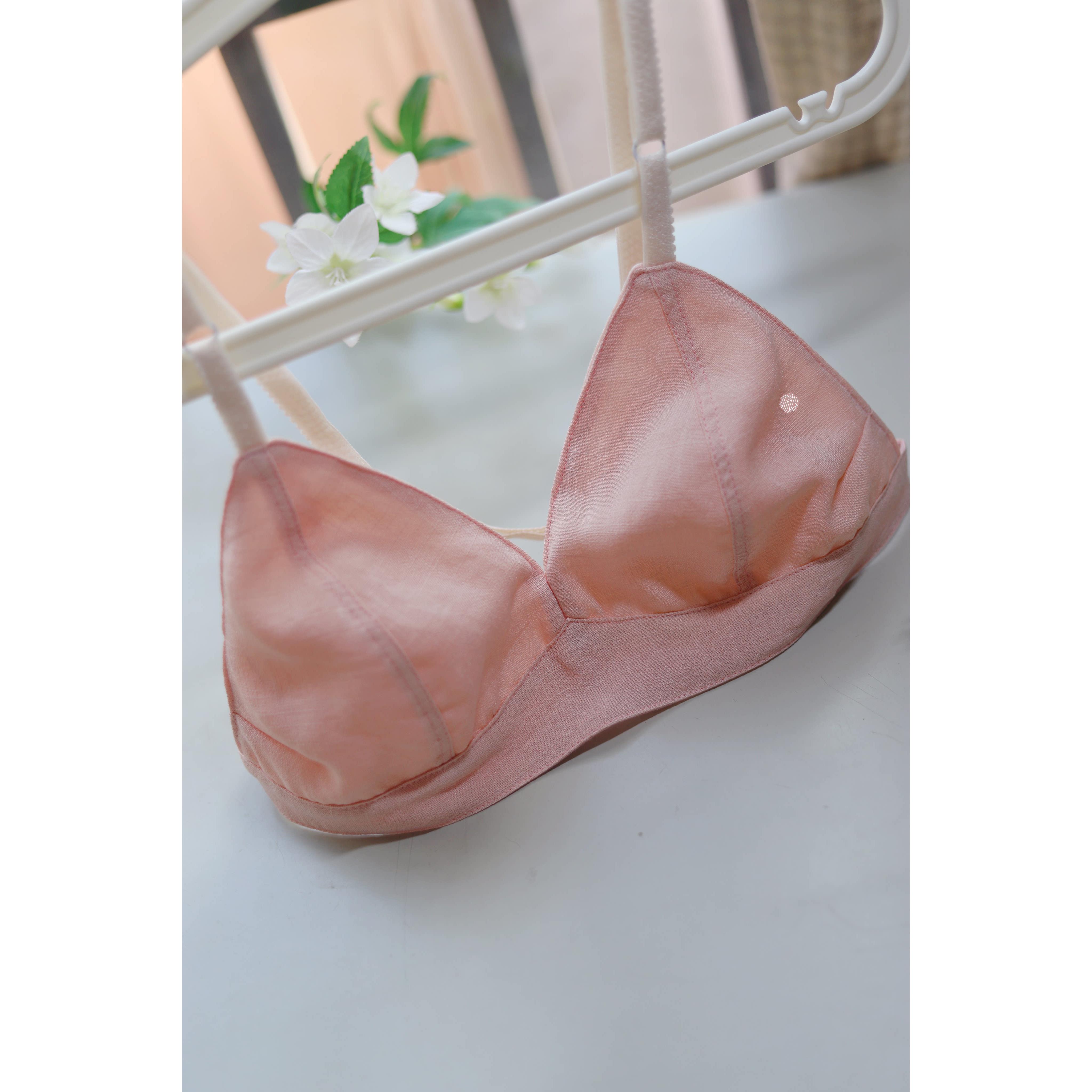 粉色亚麻手作内衣/透气宽松舒适防凸点文胸/少女文胸学生内衣