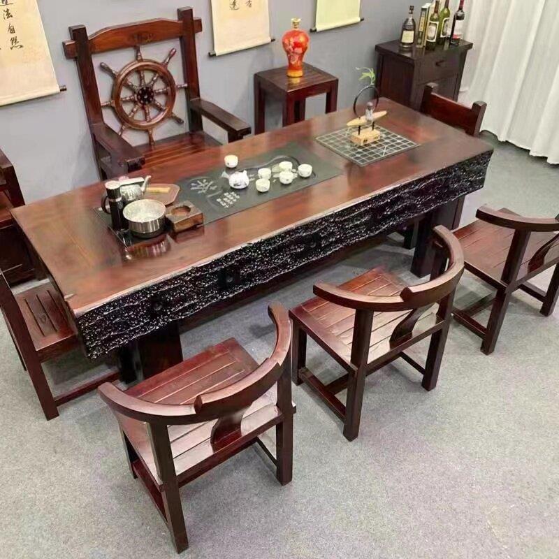 老船木茶桌椅组合实木茶台中式茶几带烧水壶一体茶艺桌家用办公室