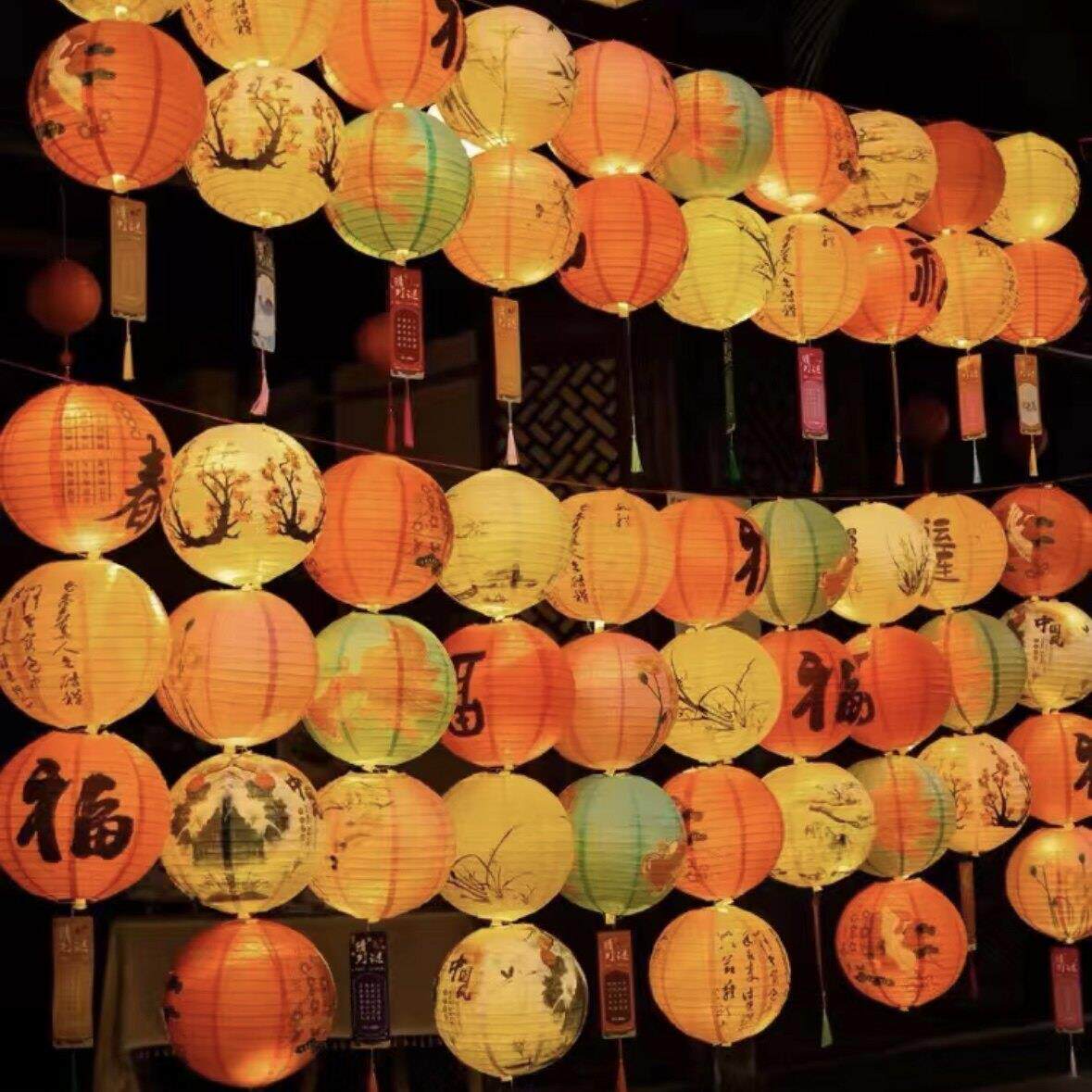 元旦节灯笼装饰发光挂饰猜灯谜古风花灯福字商场店铺氛围场景布置