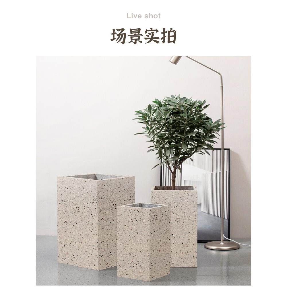 方高形水泥花盆大号长方形水磨石镁泥简约植物盆栽阳台客厅落地