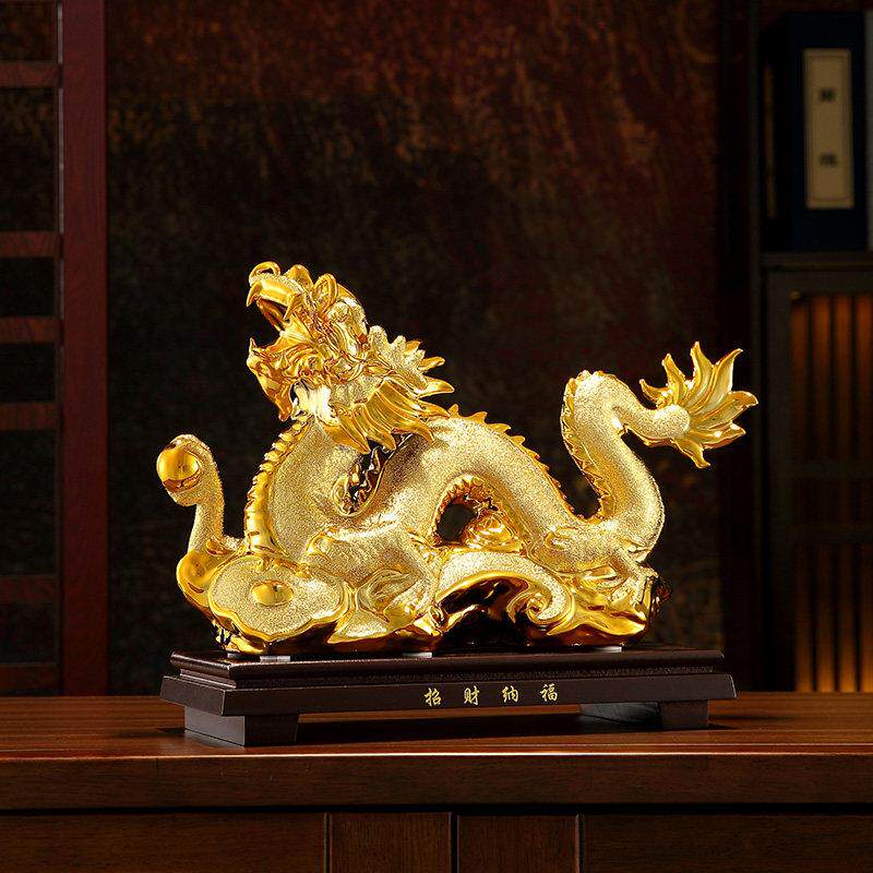 陶瓷龙招财摆件金龙装饰品电视柜玄关客厅摆件家居十二生肖工艺礼