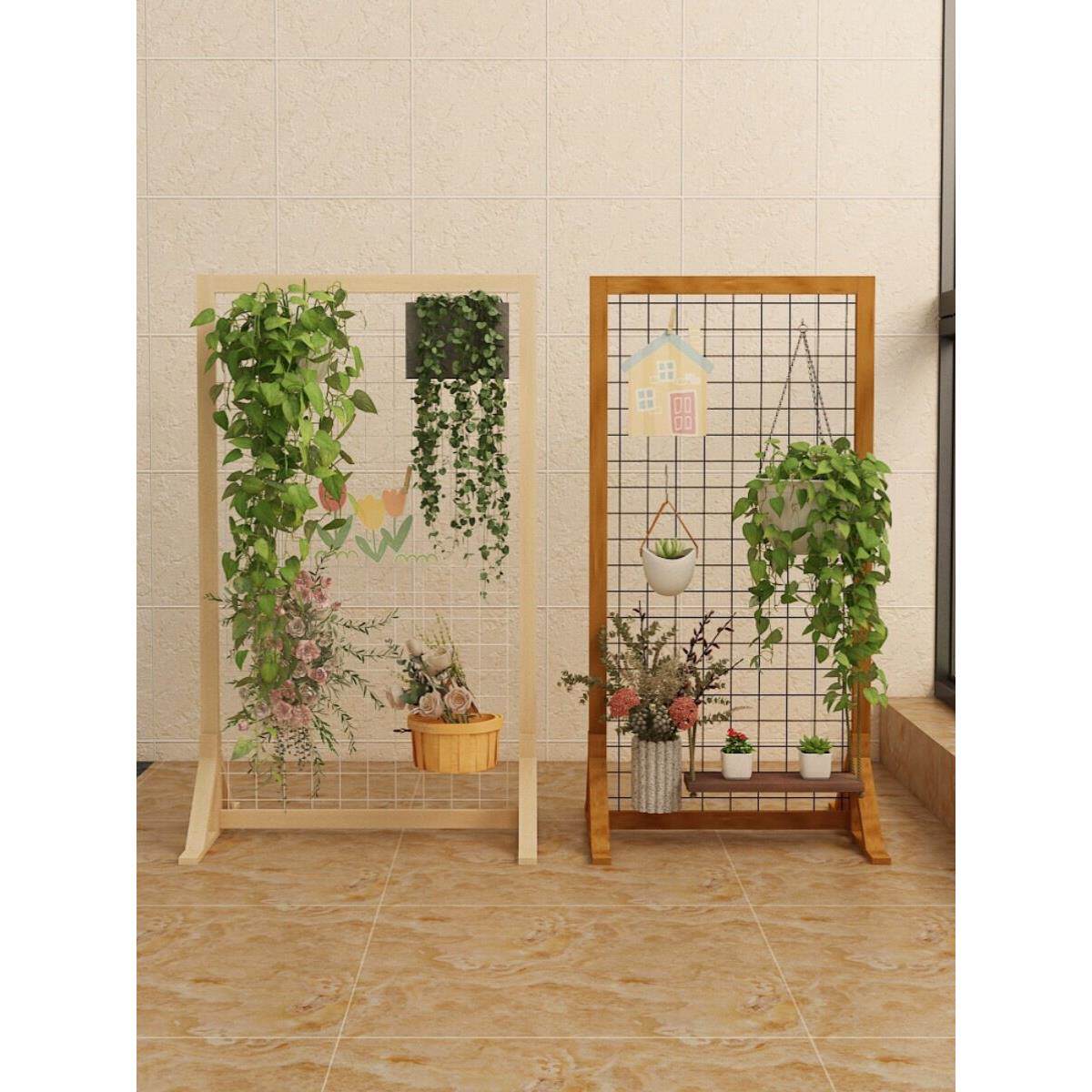 客厅阳台落地式实木网格花卉悬挂架幼儿园装饰置物架作品展示架子