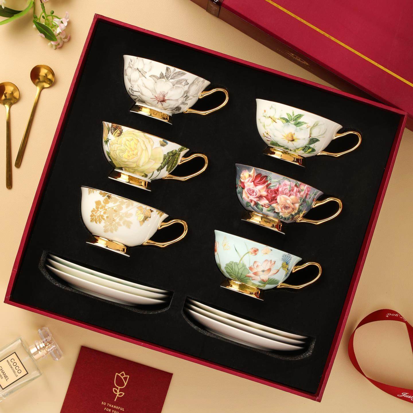 红景树 花年共结 咖啡杯子高档精致下午茶茶具套组新婚礼物送闺蜜