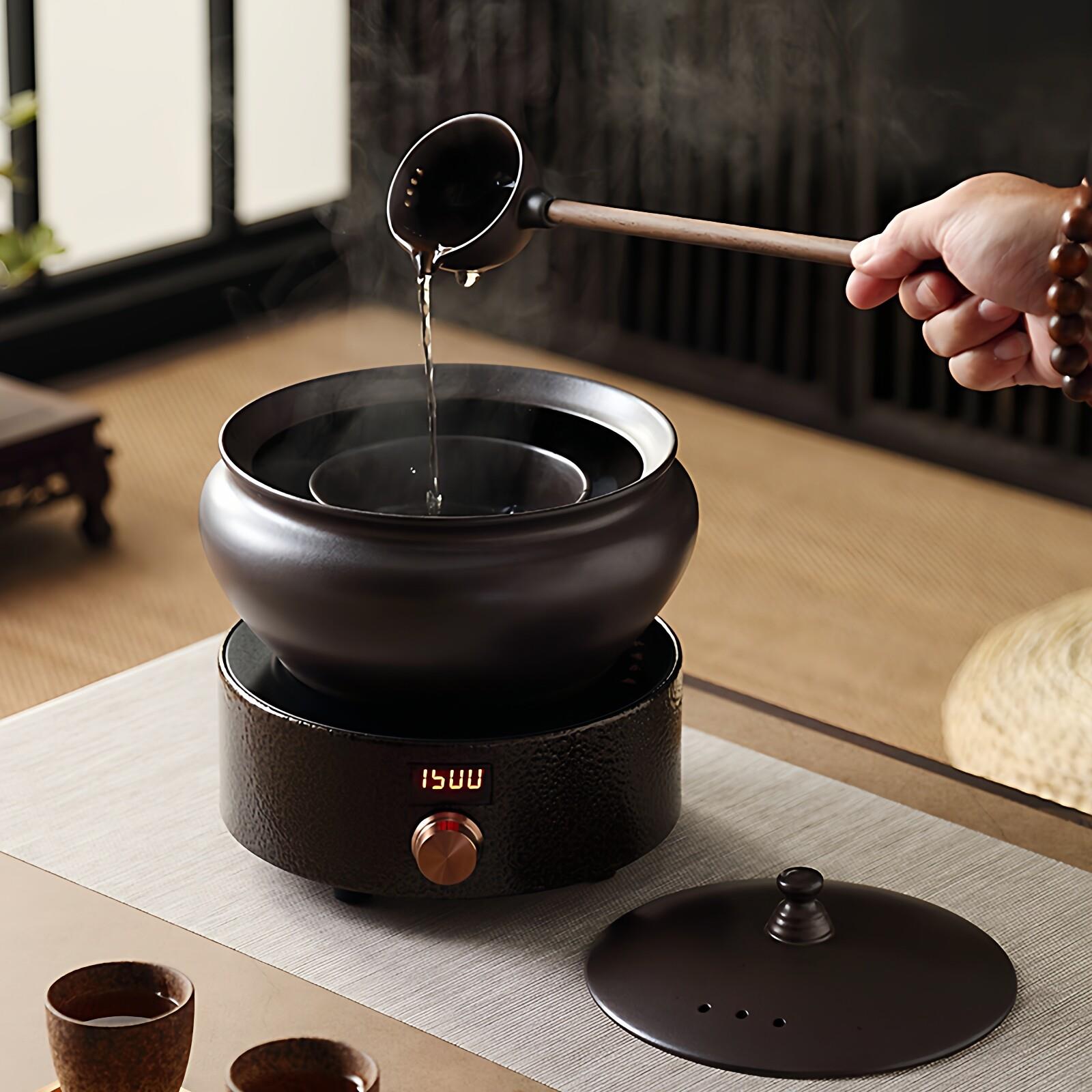 柴烧款煮茶器陶瓷煮茶碗带盖子子古法粗陶煮茶炉煮茶罐煮茶壶炭炉