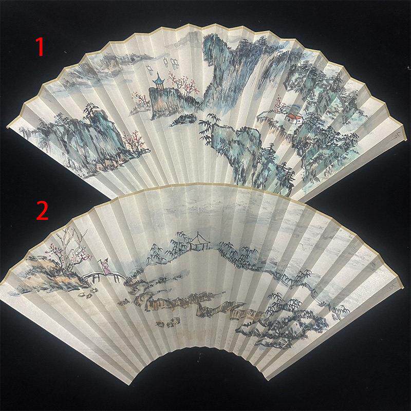 低价清仓处理95寸苏工骨胶手绘花鸟山水画扇面可来稿定制16方18方