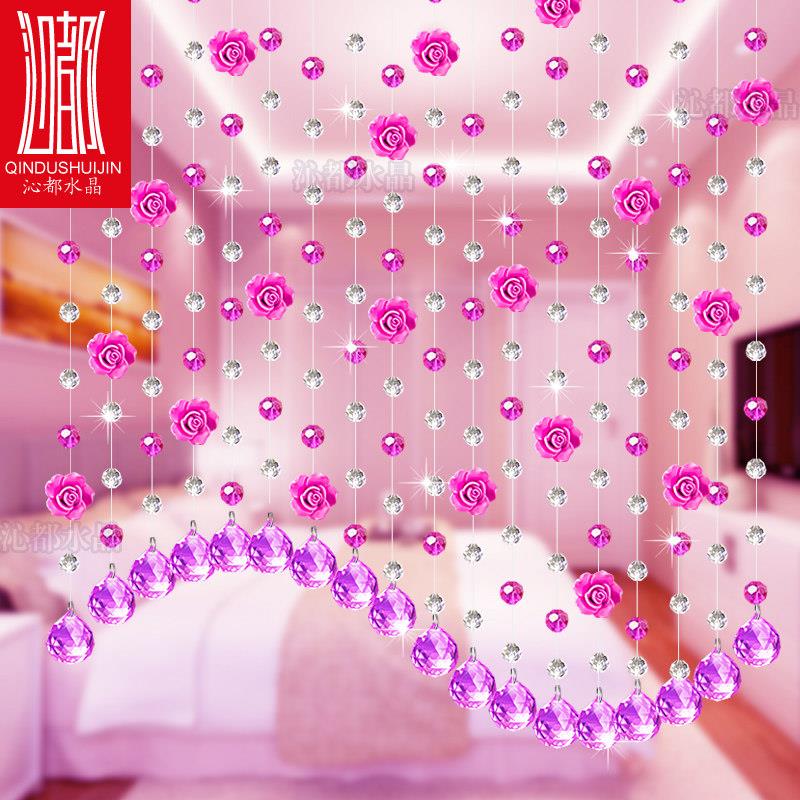 沁都 珠帘玫瑰装饰窗帘特价水晶风水门帘隔断挂帘子客厅玄关卧室
