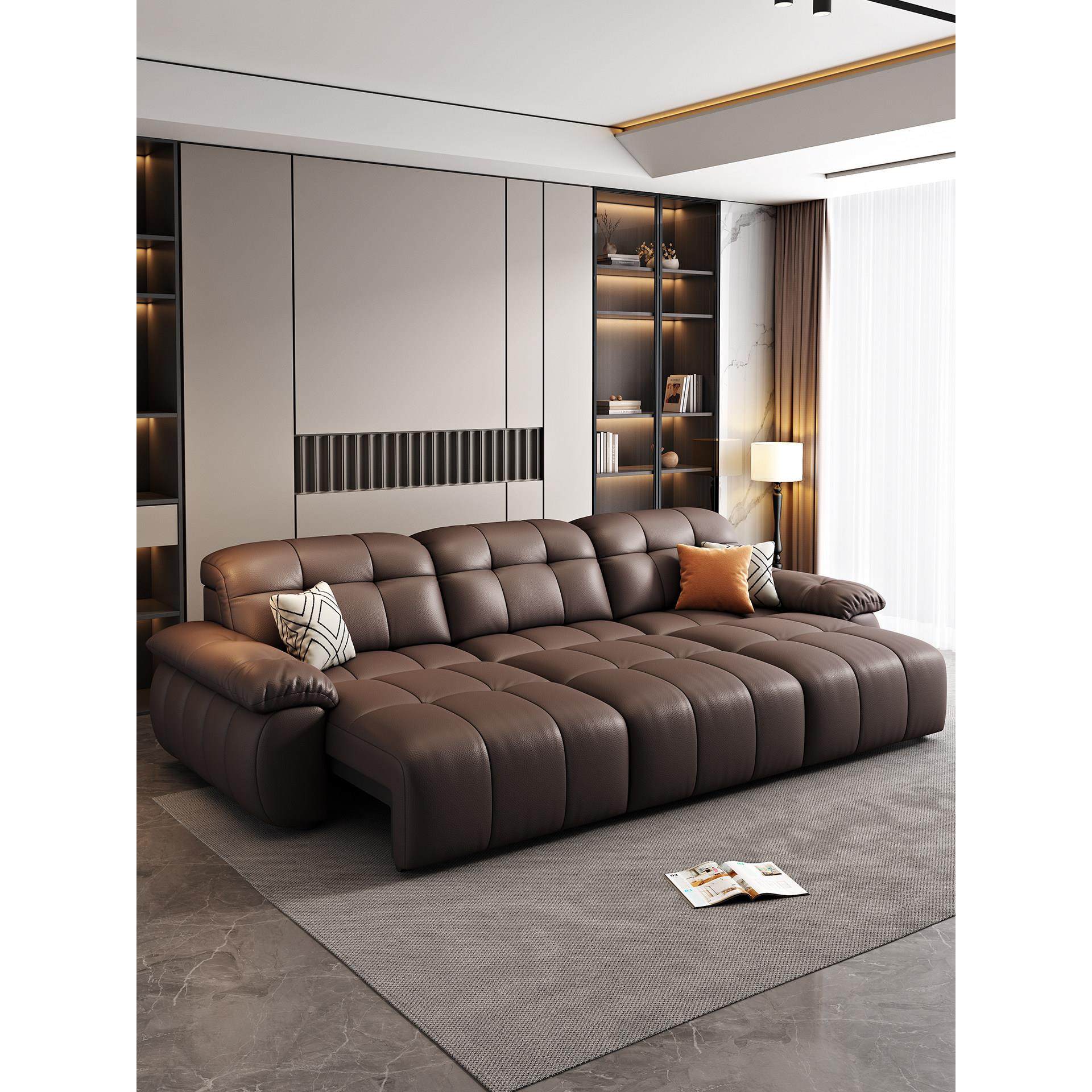 真皮电动沙发床大黑牛2025新款客厅大户型多功能伸缩头层牛皮沙发