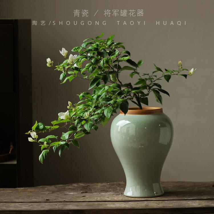 景德镇陶瓷花瓶摆件干花装饰品玄关家居新中式冰裂纹种三角梅花盆