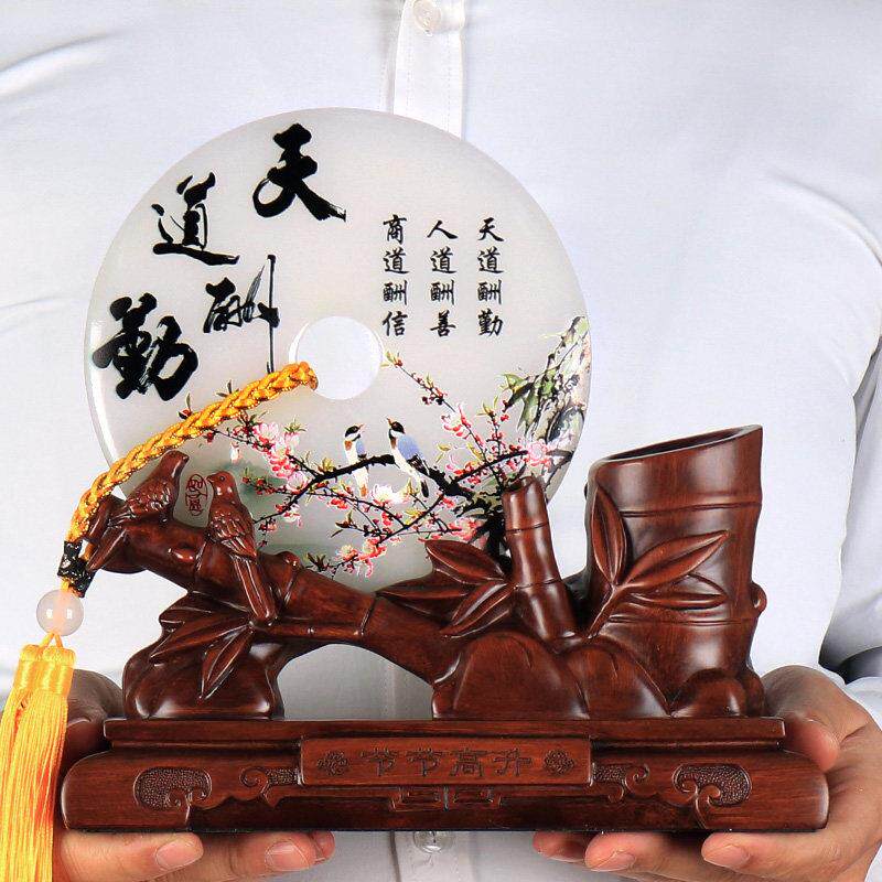 竹子笔筒摆件办公室桌面装饰工艺礼品摆饰平安扣定制礼品毕业礼物
