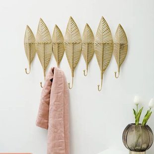 饰试衣间进门钥匙挂钩 北欧金属叶子挂钩客厅玄关挂衣钩房间墙上装