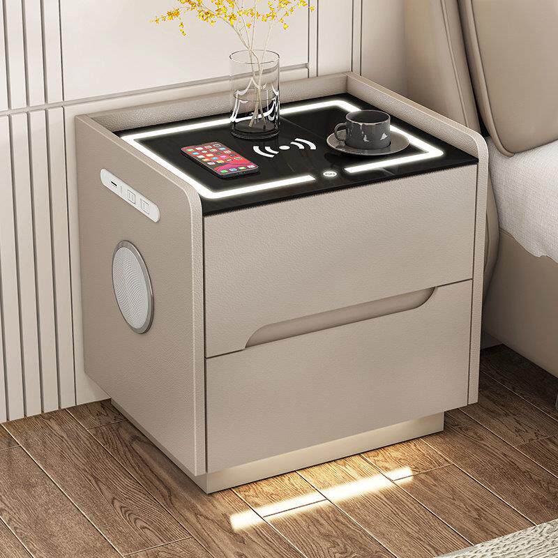 智能床头柜轻奢多功能无线充电实木床头柜现代简约床边收纳储物柜