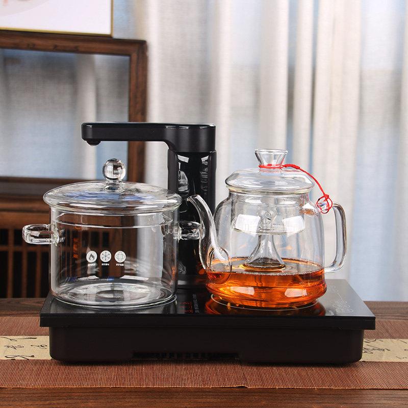 耐高温玻璃侧把煮茶蒸汽壶双炉嵌入式茶台桌茶盘电陶泡茶炉自动上