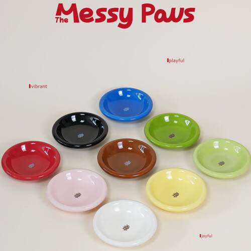 C-Queen/MessyPaws釉下彩陶瓷猫碗狗碗食碗易清洗多彩宠物碗