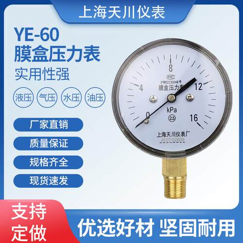 上海天川仪表厂牌YE-60膜盒压力正负压表气压表微压表千帕表
