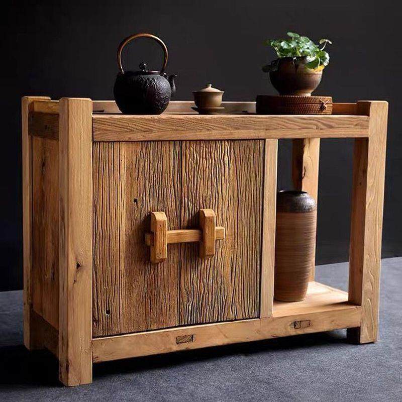 老榆木茶桌移动原木沙发边几实木茶水柜阳台桌家用简约现代小茶台