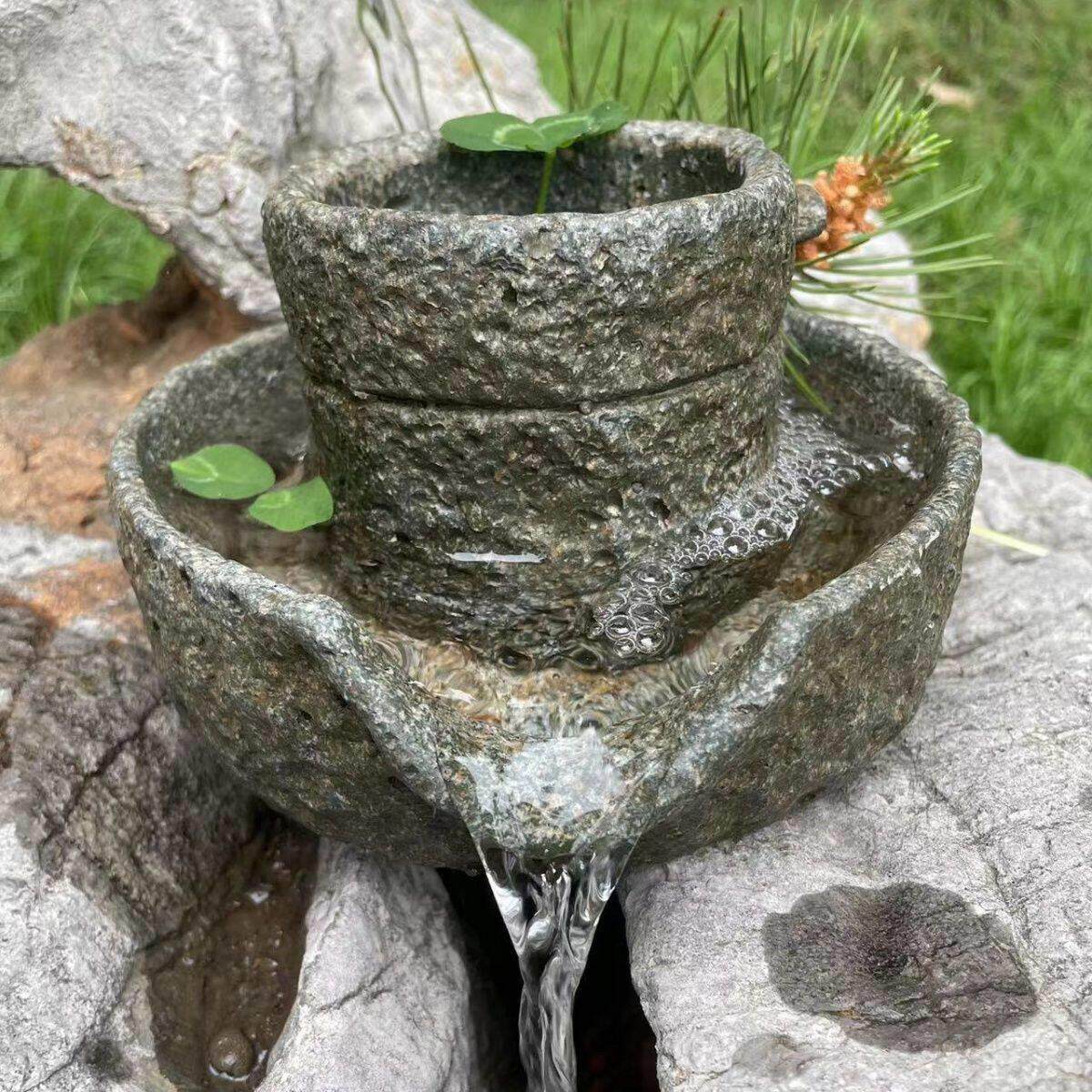 招财流水摆件客厅小石磨水培庭院古法庭院水缸阳台造景陶罐循环水