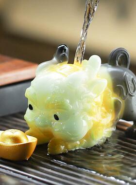 貔貅茶宠可变色摆件精品可养醒狮金蝉茶桌小摆件高端功夫茶宠招财