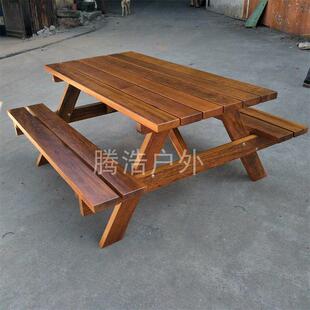 户外桌椅套件连身长凳院子饭厅咖啡厅休闲露天庭院不锈钢外摆组合