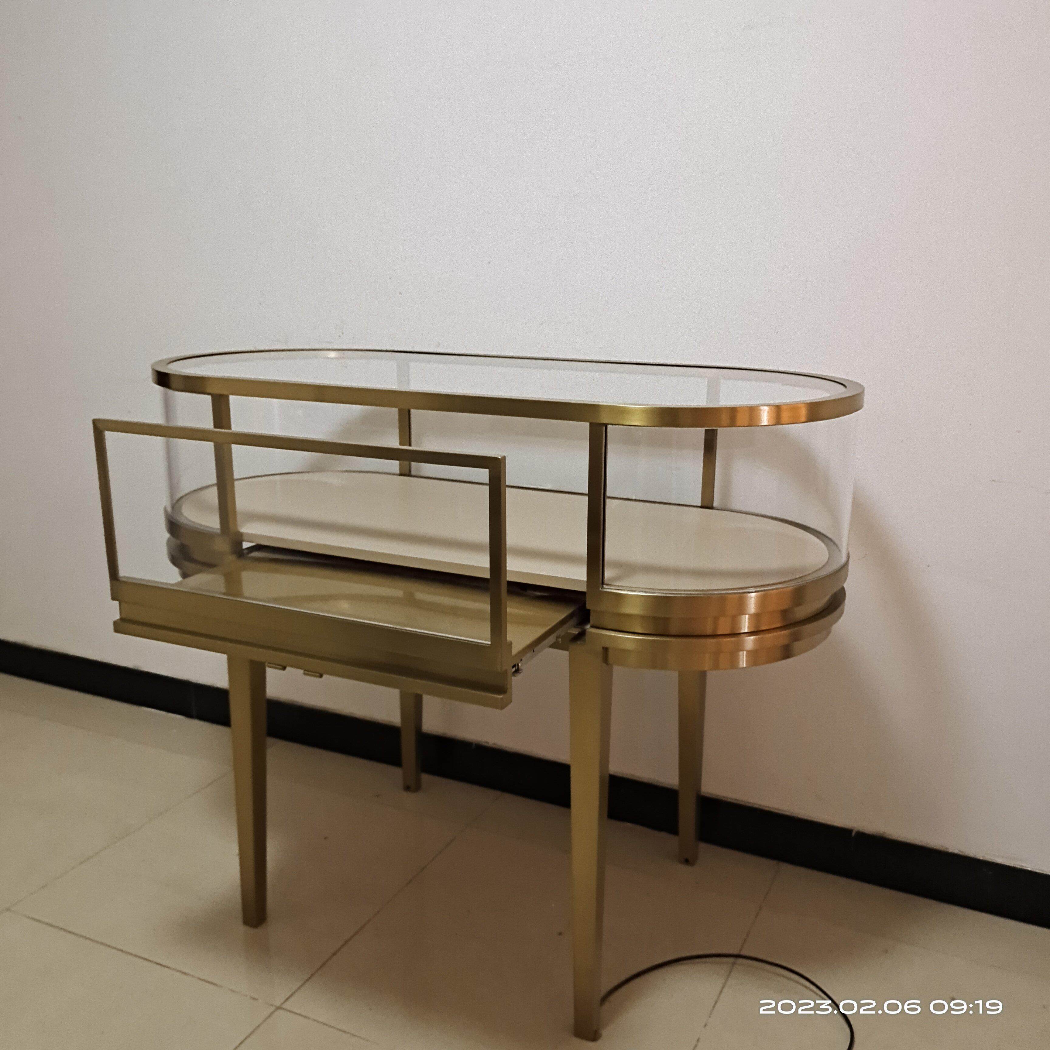 异形玻璃珠宝展示柜 可移动不锈钢中岛柜120cm