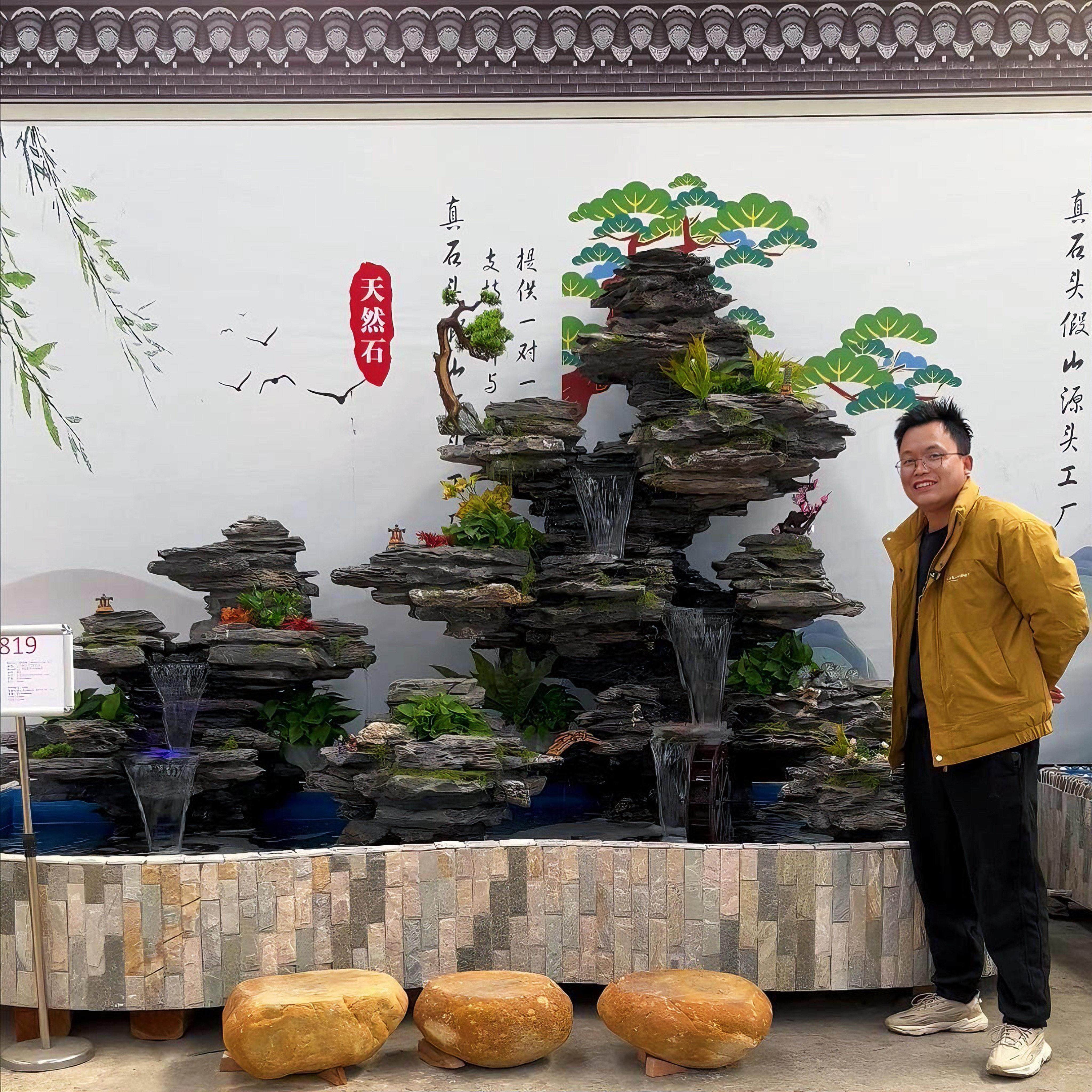 天然英石庭院假山流水喷泉 室内外手工生态鱼池造景