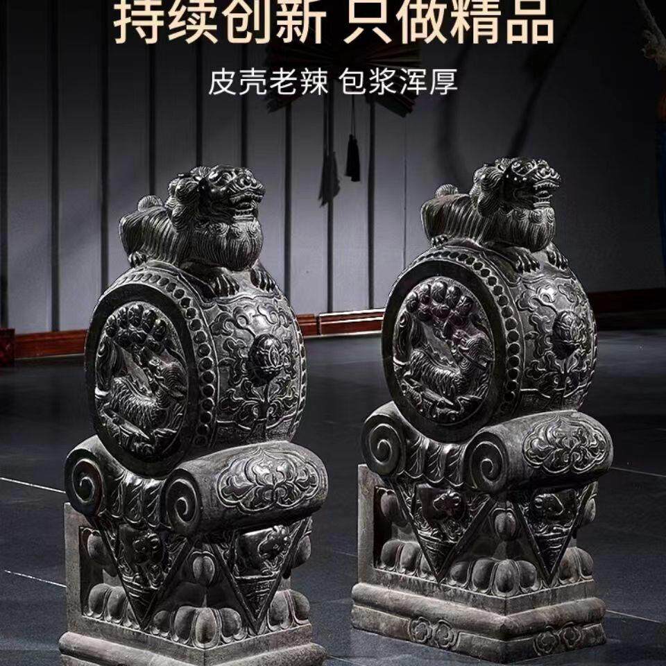 石雕门墩抱鼓石一对家用镇宅石狮子貔貅青石彷古门当石墩石鼓摆件