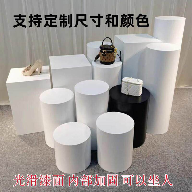 圆形烤漆展示台服装店圆柱道具展会哑光摆台展台工艺品展柜地台