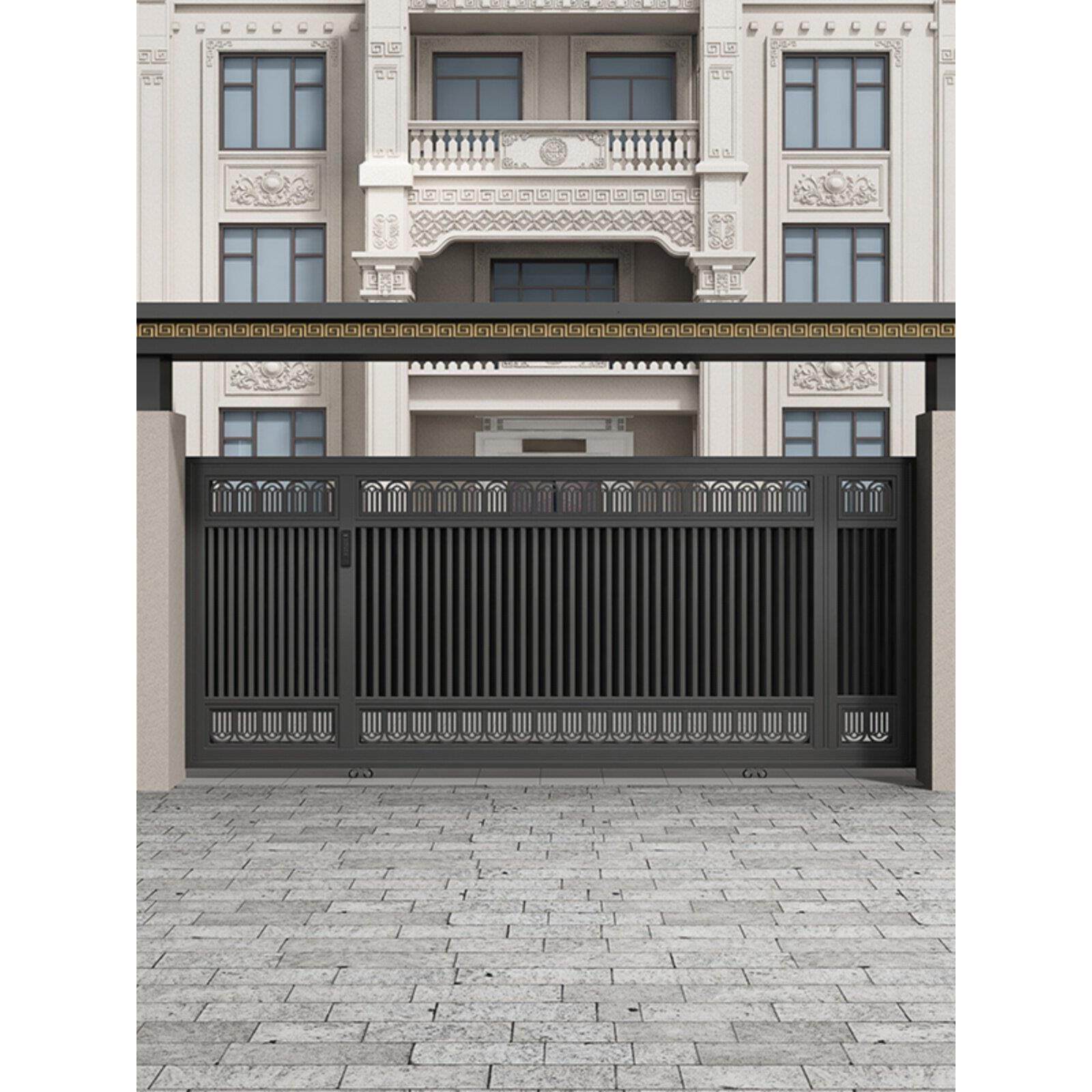 现代智能住宅门铝艺术庭院门铝合金庭院门电动推拉门社区车库门大