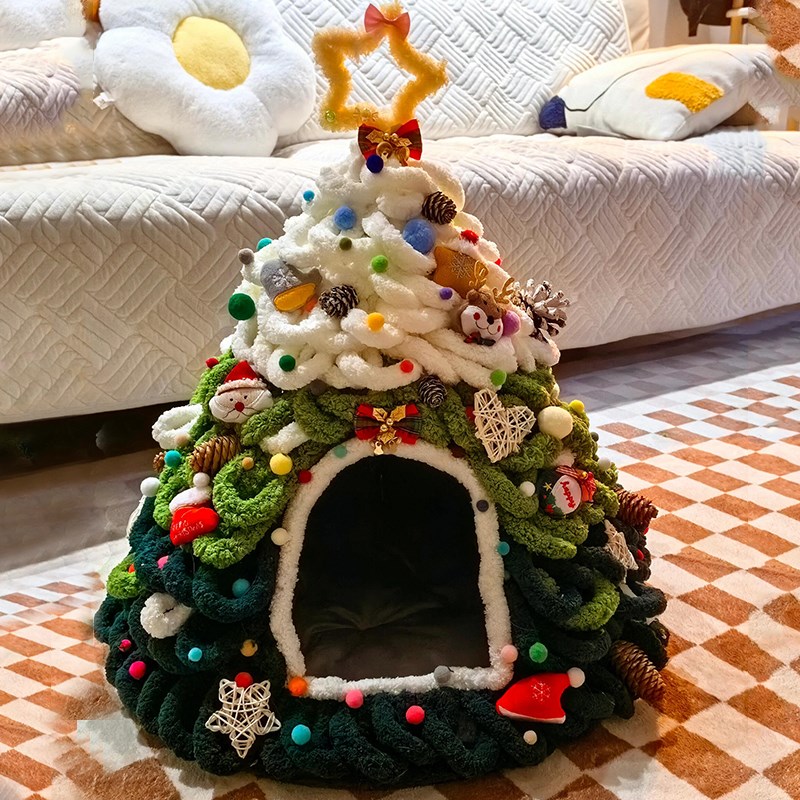 圣诞树猫窝狗窝i手工diy材料包冬天保暖宠物窝圣诞节宠物装饰品