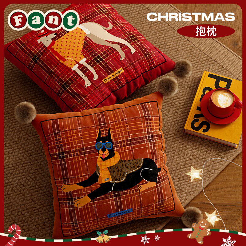 克利弗中古风圣诞新年客厅沙发抱枕轻奢2024新款高级感靠垫枕芯套