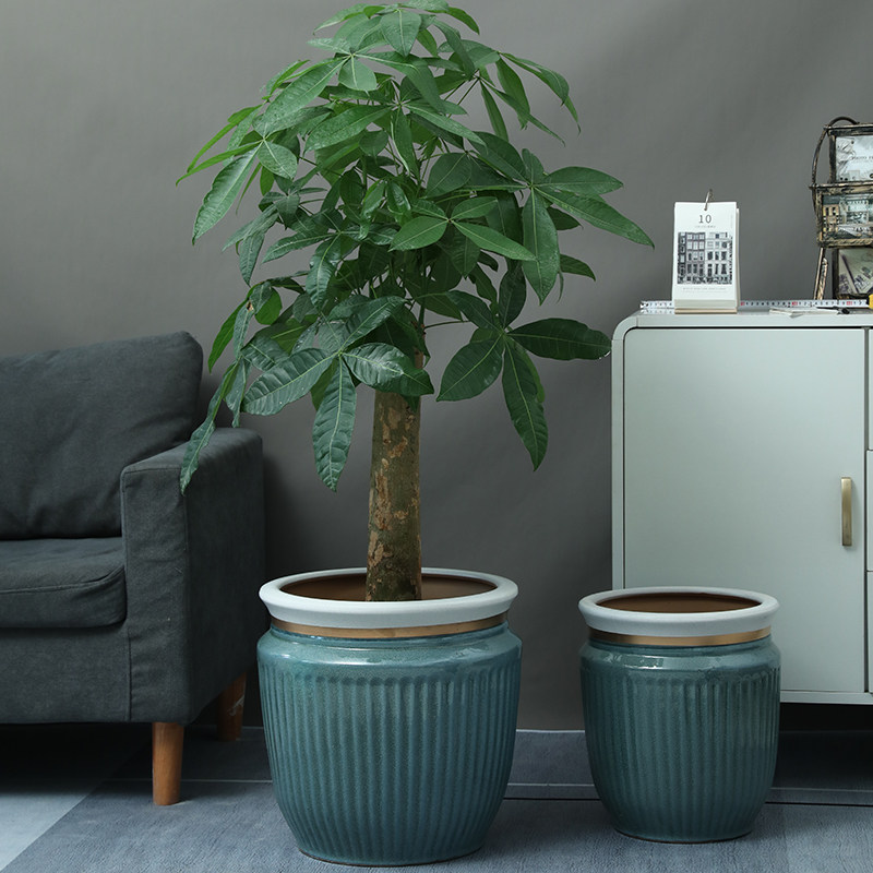 特大号陶瓷花盆家用简约落地阳台客厅发财树专用大口径绿植金钱树