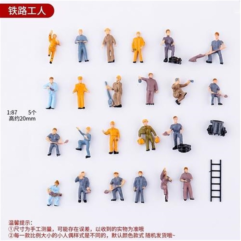 建筑模型沙盘人物铁路小人工人小人1包25个火车场景矿工彩色人偶