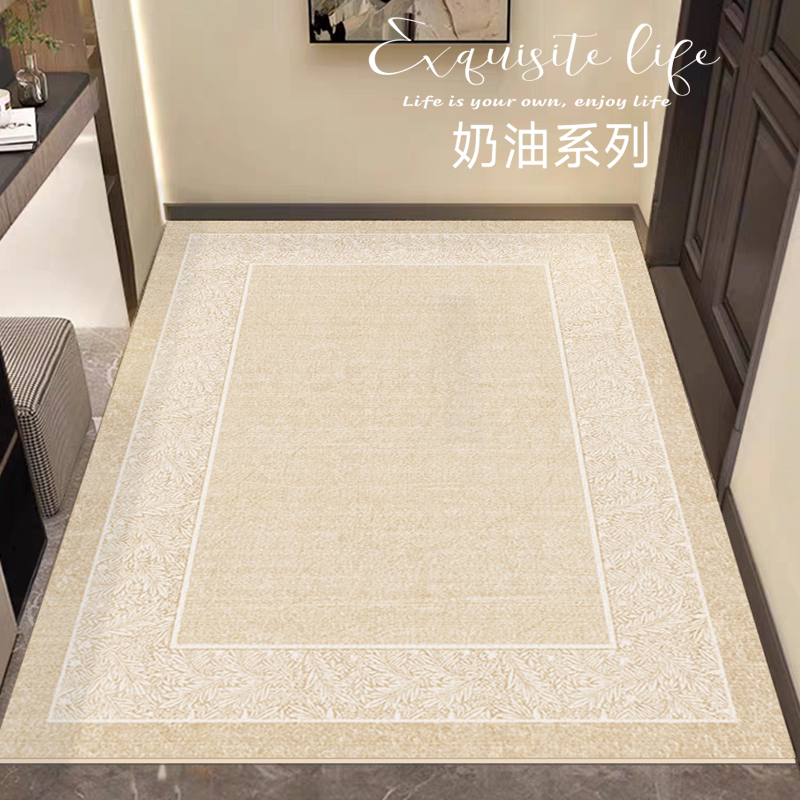 奶油风入户门地垫门垫浅色家用进门可擦免洗PVC皮革脚垫防滑地毯