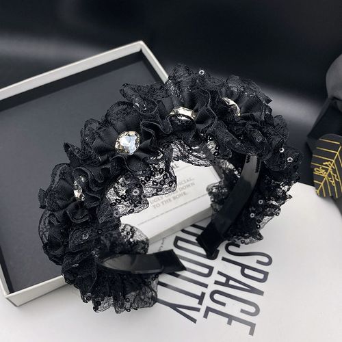 黑色公主风蕾丝镶钻发卡发箍女2024新款高颅顶显脸小压发洗脸头箍