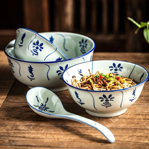 青花瓷碗家用陶瓷汤碗大号面碗蒸菜碗汤盆高颜值吃面大碗漂亮餐具