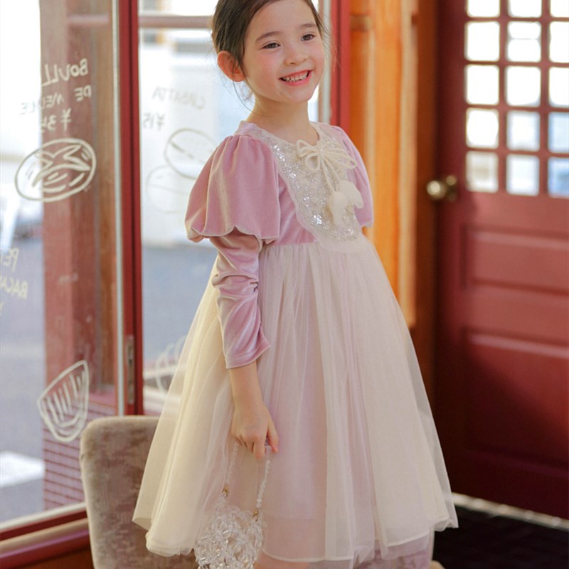 儿童公主裙紫色裙子女童秋季洋装礼服裙网纱裙生日裙.乐佩宴会裙