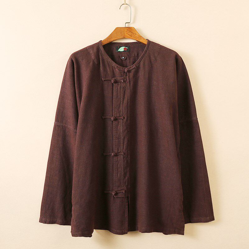 楠中国风亚麻外套男秋新品新中式苎麻衬衫盘扣全麻上衣大码秋水