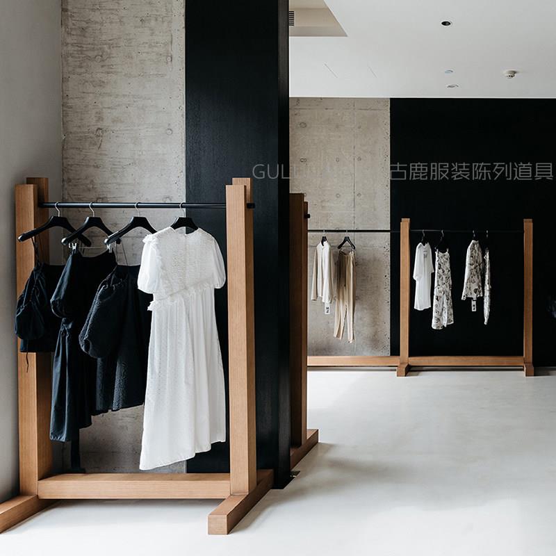 服装店展示架黑色落地式不锈钢陈列架侧挂中岛架子女装买手店货架