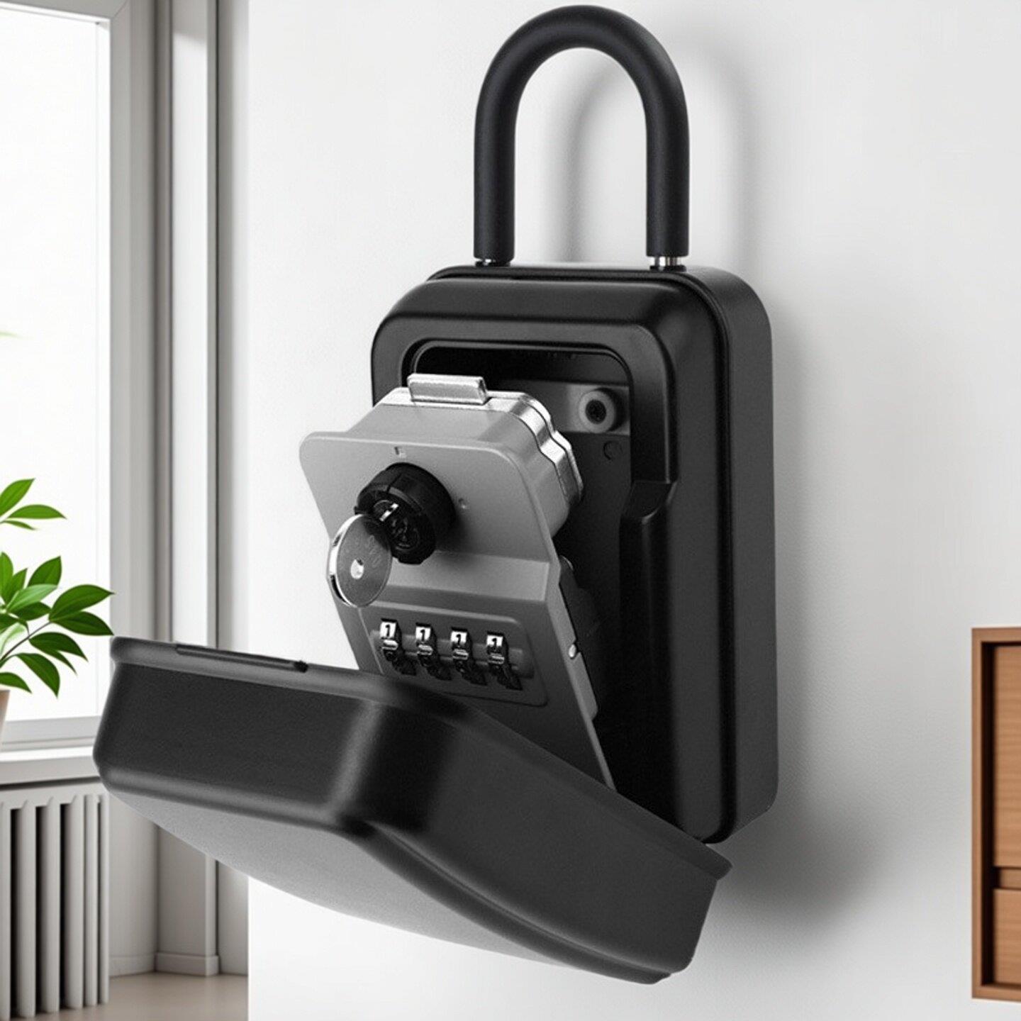 挂锁密码锁钥匙盒挂式免安装小盒子储物盒装修密码钥匙盒双开关防