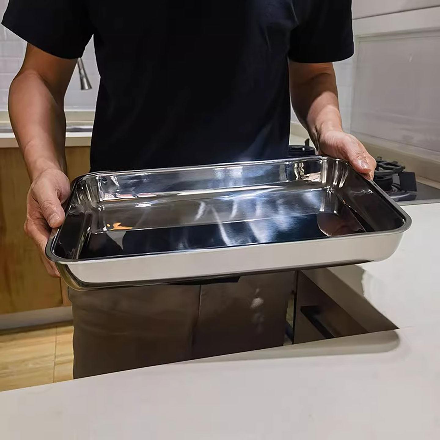 麦可厨304不锈钢烤盘五层钢加厚长方形烤鱼盘家用多用盆水饺盘子
