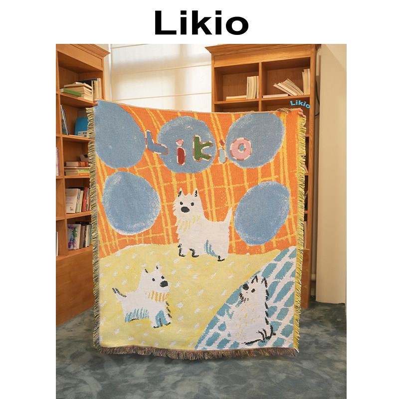 Likio 原创 落日公园小狗挂毯 野餐垫沙发针织空调盖毯地毯餐桌布