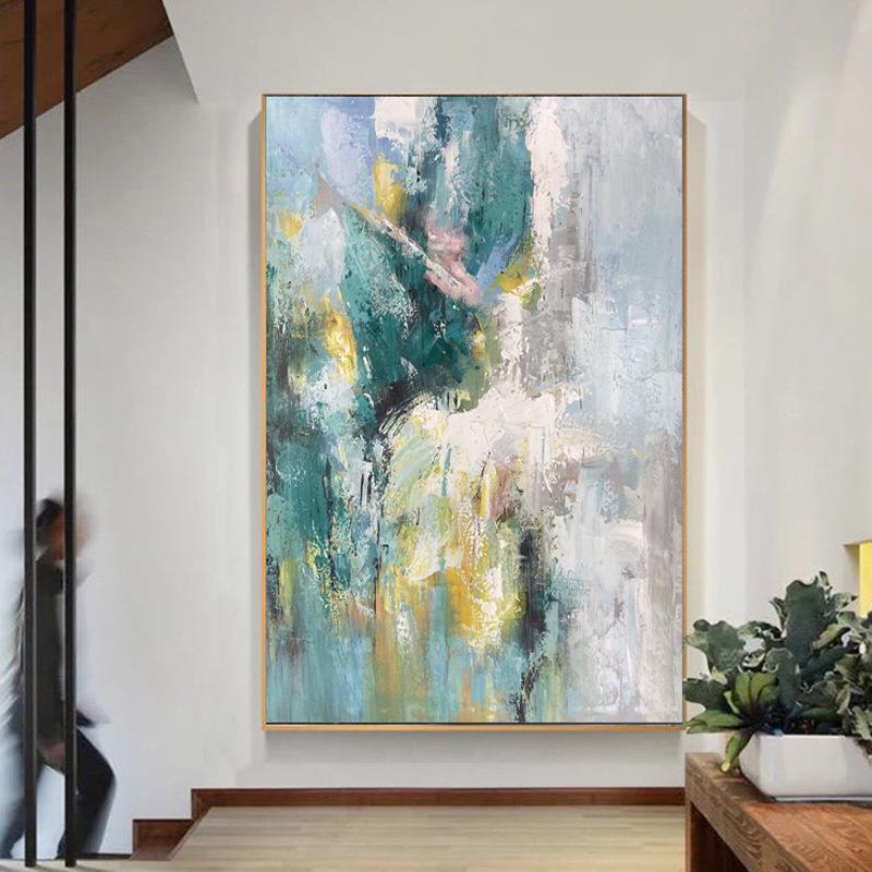 现代简约纯手工绘画抽像油画厚肌理装饰画家居别墅酒店大幅挂画