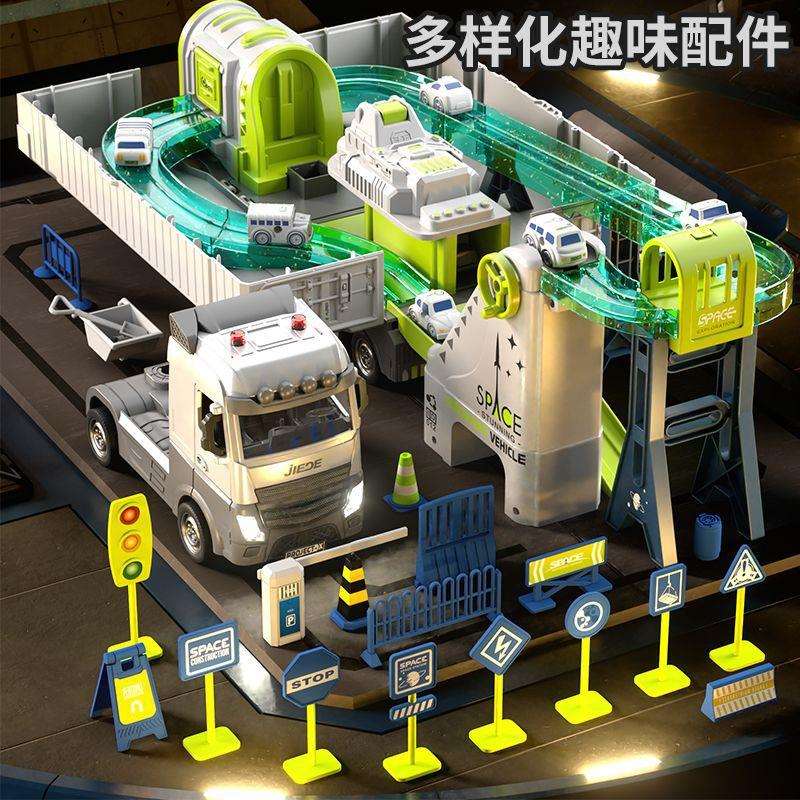 儿童合金集装箱货柜车吊车可开门爬楼梯轨道工程车玩具套装男外贸