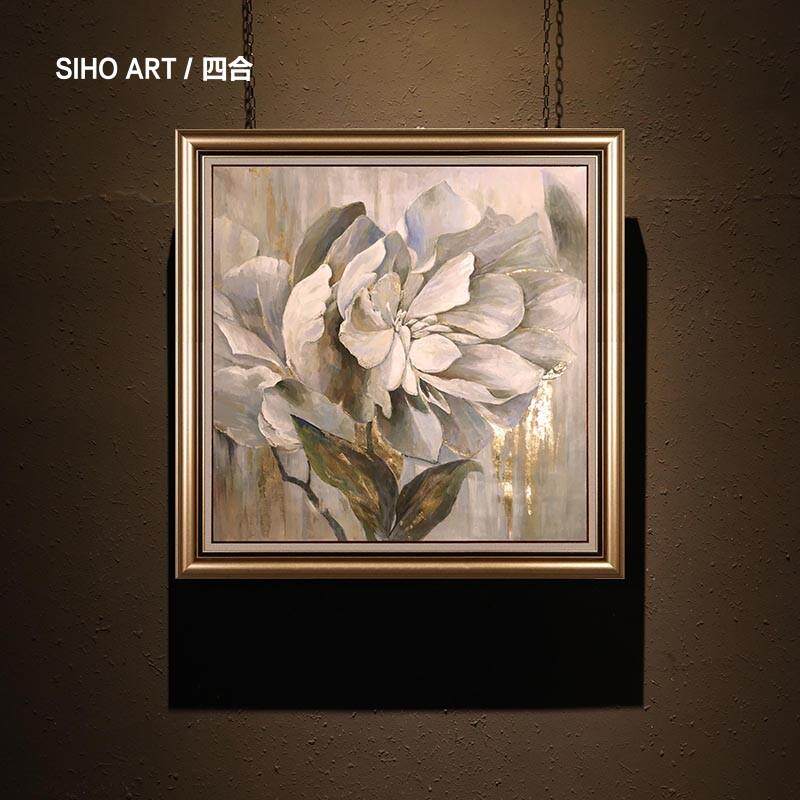 手绘油画高级灰花卉贴金箔 私宅客厅装饰画高档高端挂画四合艺术