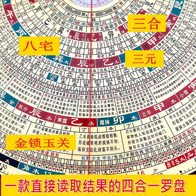 万福堂高精度四合一专业罗盘三元三合八宅金锁玉关综合盘罗经仪