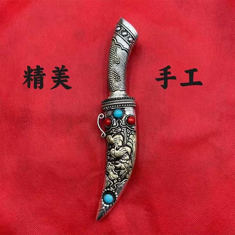 西藏藏银纯手工浮雕刻精美龙泉茶刀藏银手工茶刀普洱开茶藏刀收藏