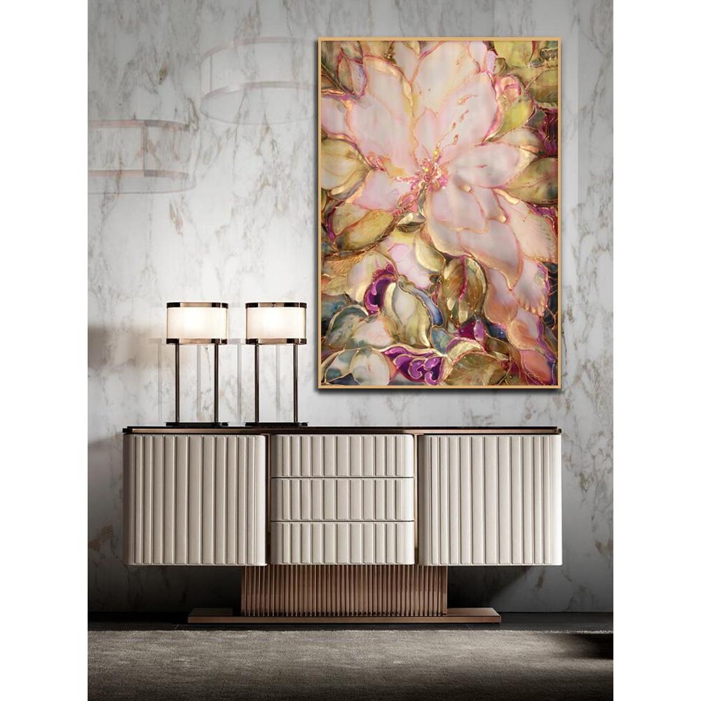 入口大厅可达豪华手工镶钻水晶瓷画《鲜花盛开财富美好寓意》客厅
