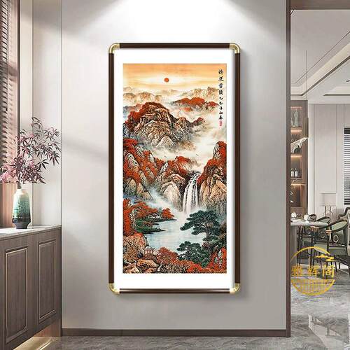 鸿运当头挂画办公室客厅中式山水装饰画茶室书房走廊聚宝盆墙壁画
