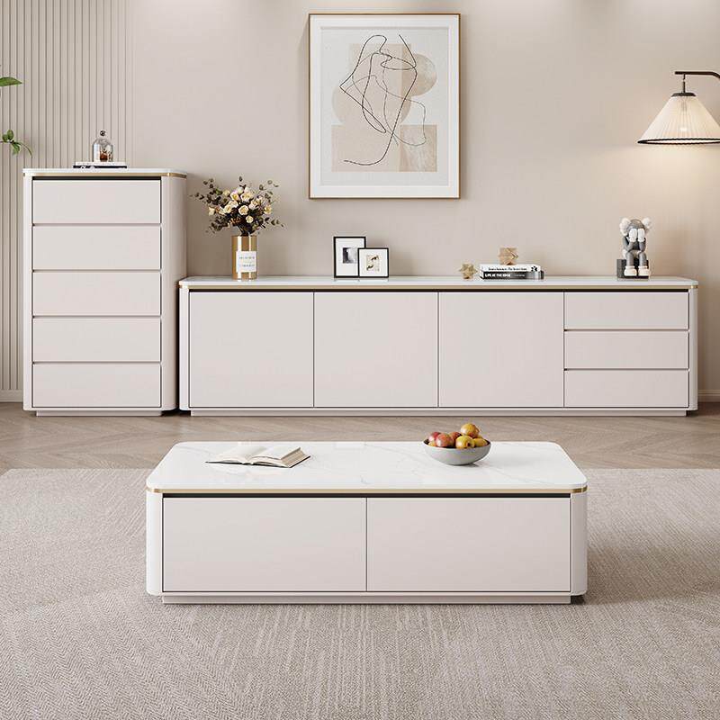 纯实木高款岩板落地电视柜茶几现代简约小户型家用客厅2024新款