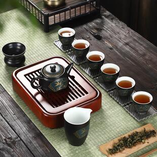 家用整套黑亚光陶瓷小茶杯茶壶盖碗泡茶器办公室 高档功夫茶具套装